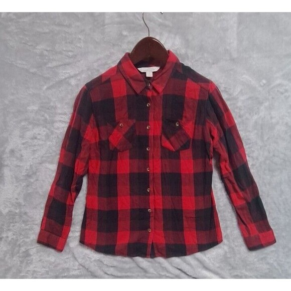 Guide Series Womens Medium Red Plaid Long Sleeve Button Up Flannel Shirt Size Md - Picture 1 of 6